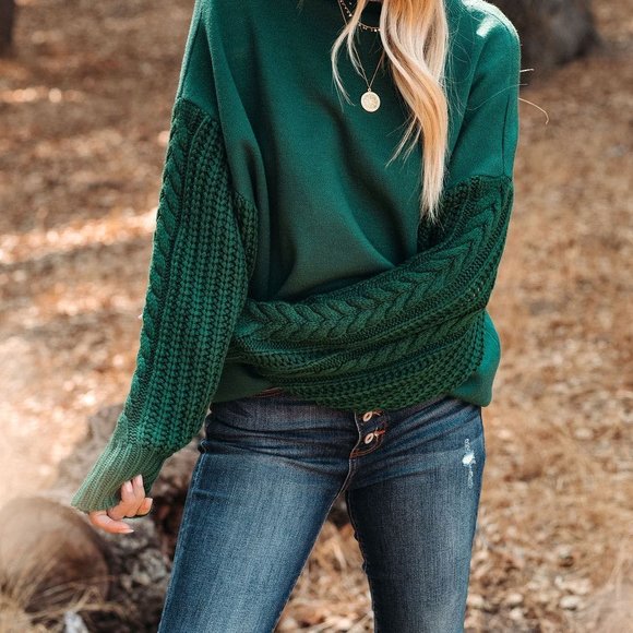 NEW -LUKE CONTRAST CABLE KNIT SWEATER - HUNTER GREEN - Picture 4 of 11